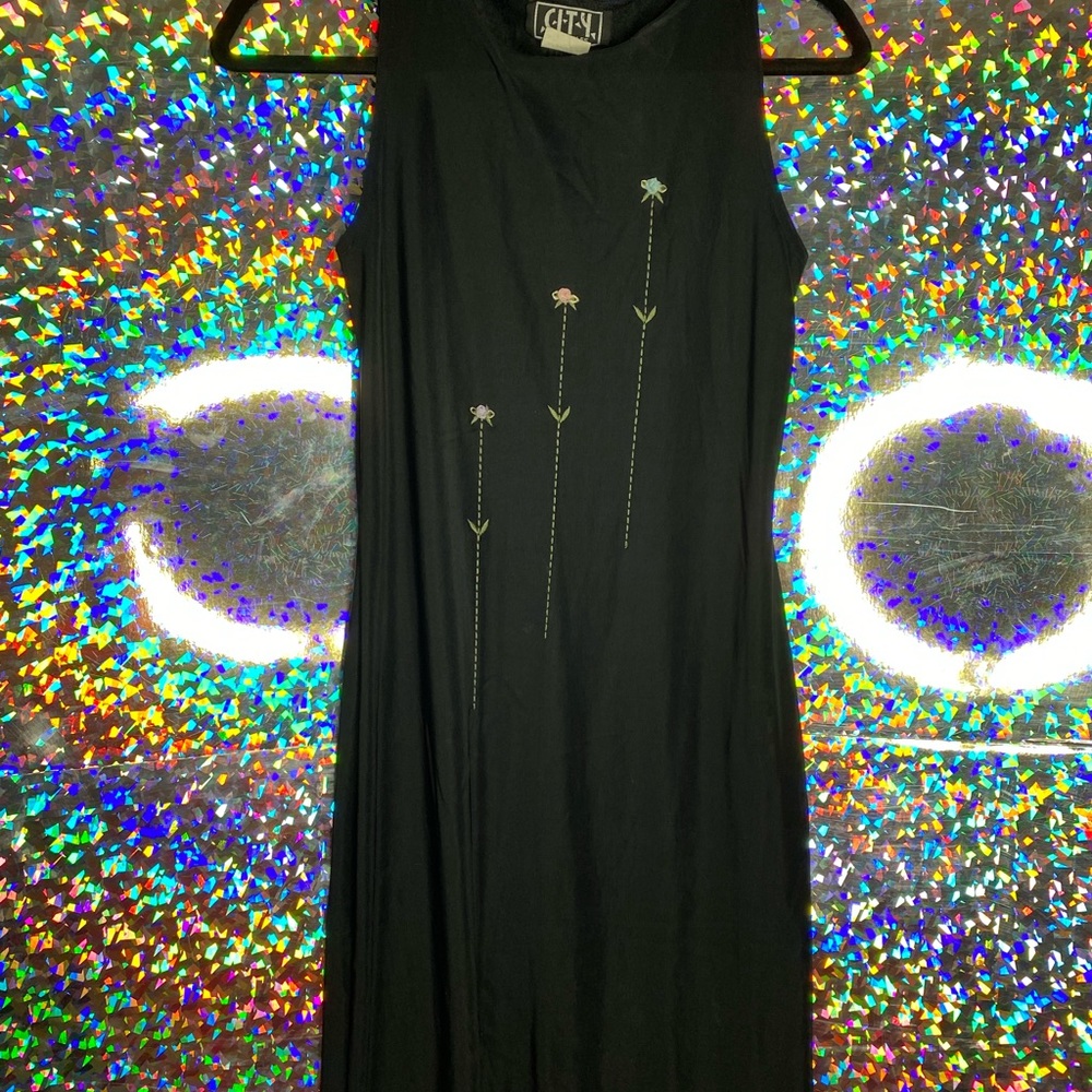 Y2K vintage flower black dress